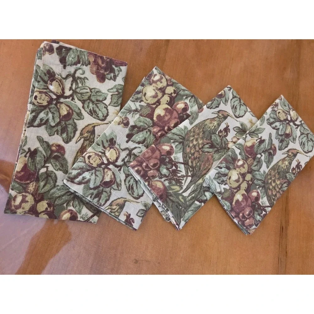 Potterybarn Giorgetta Cloth Napkins Set of 4 Cinnabar Foliage Pheasants Golds